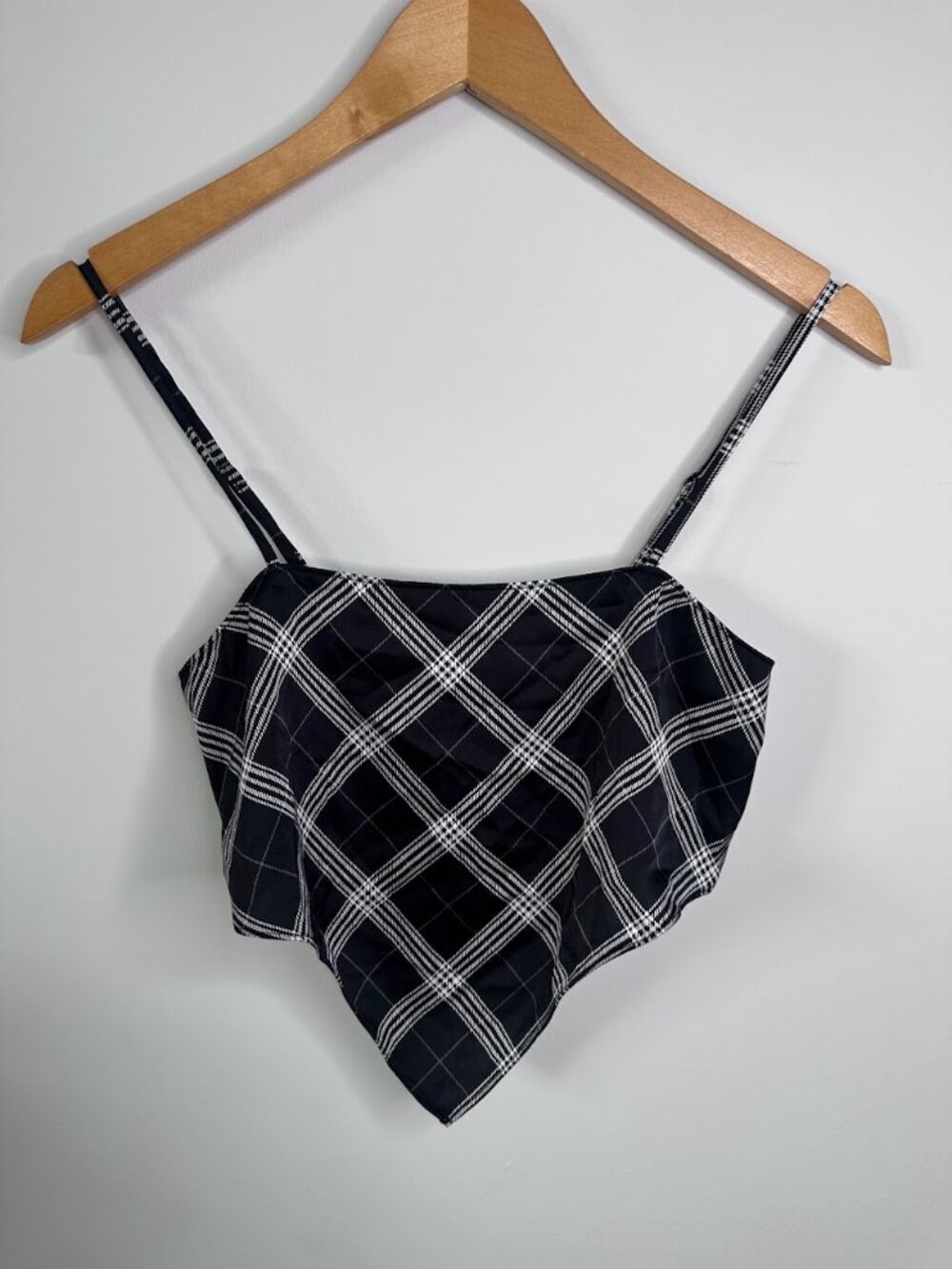 Satin Black & White Plaid Handkerchief Cami | Y2K